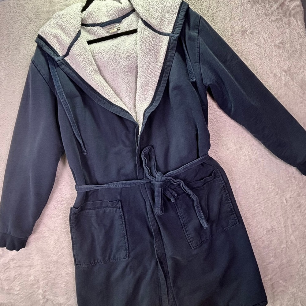 Carbon2Cobalt Mens Robe S/M Navy Blue Sherpa Lined Hooded Cotton 188453